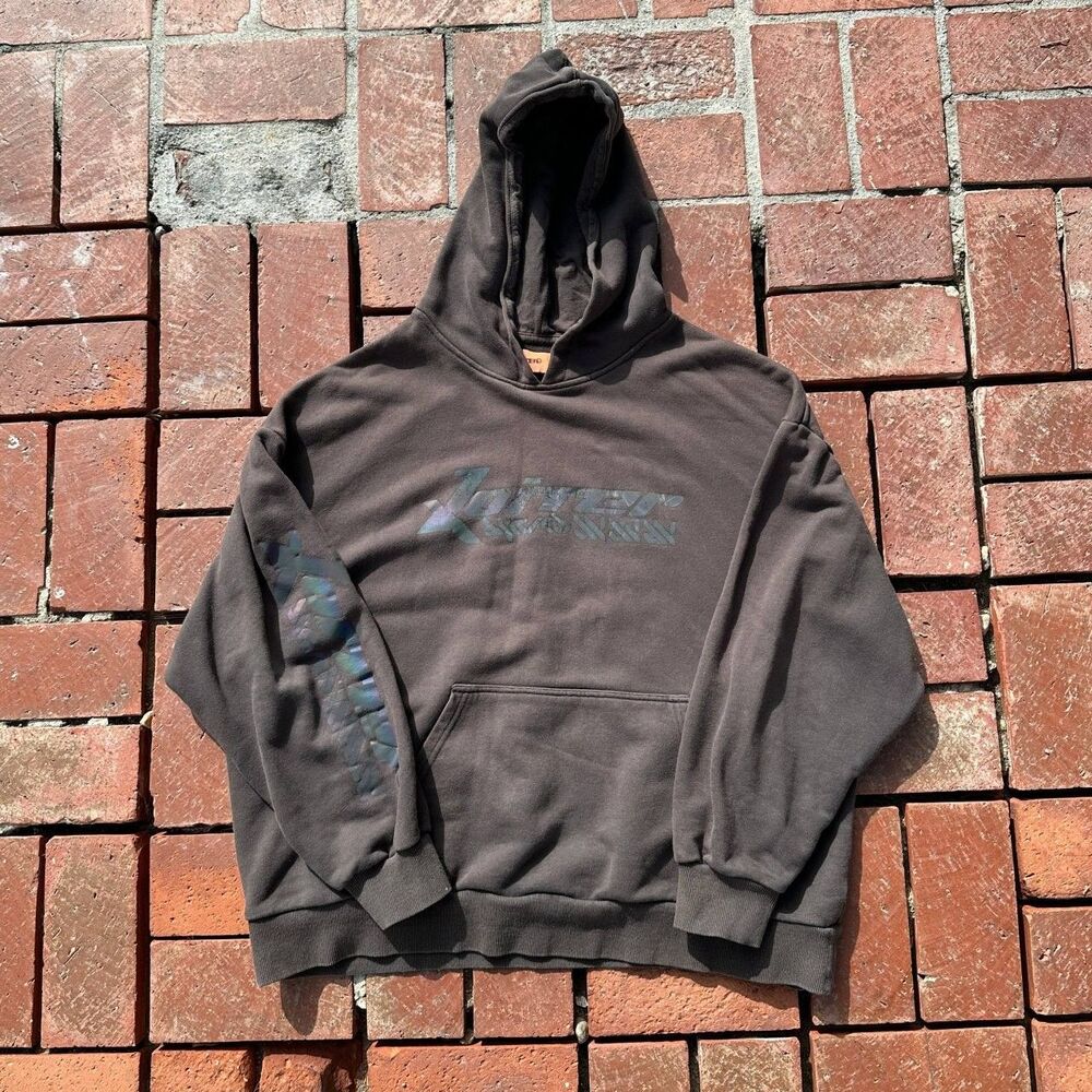 Loiter "Space Over Drive" Hoodie Mens Large Gray Holographic